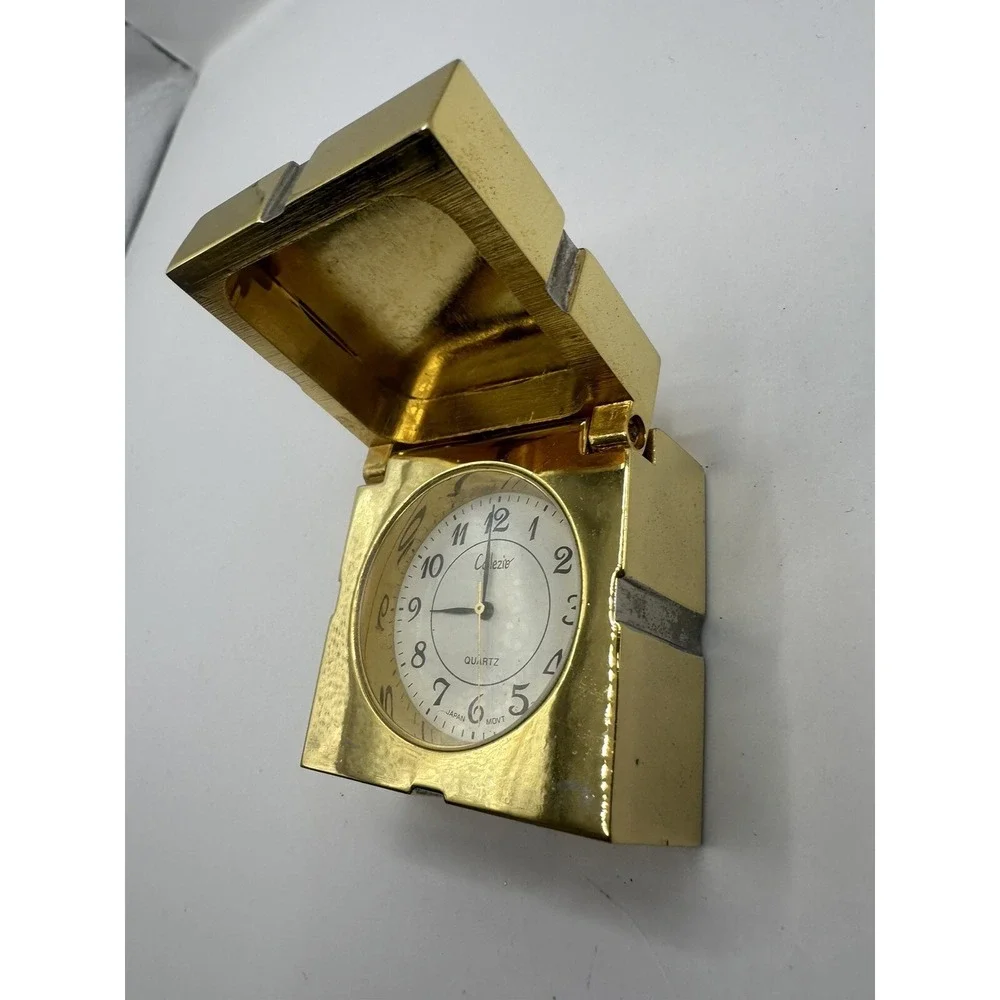 Collezio Miniature Brass Gift Box‎ New Battery Gold Tone Clock Watch V
